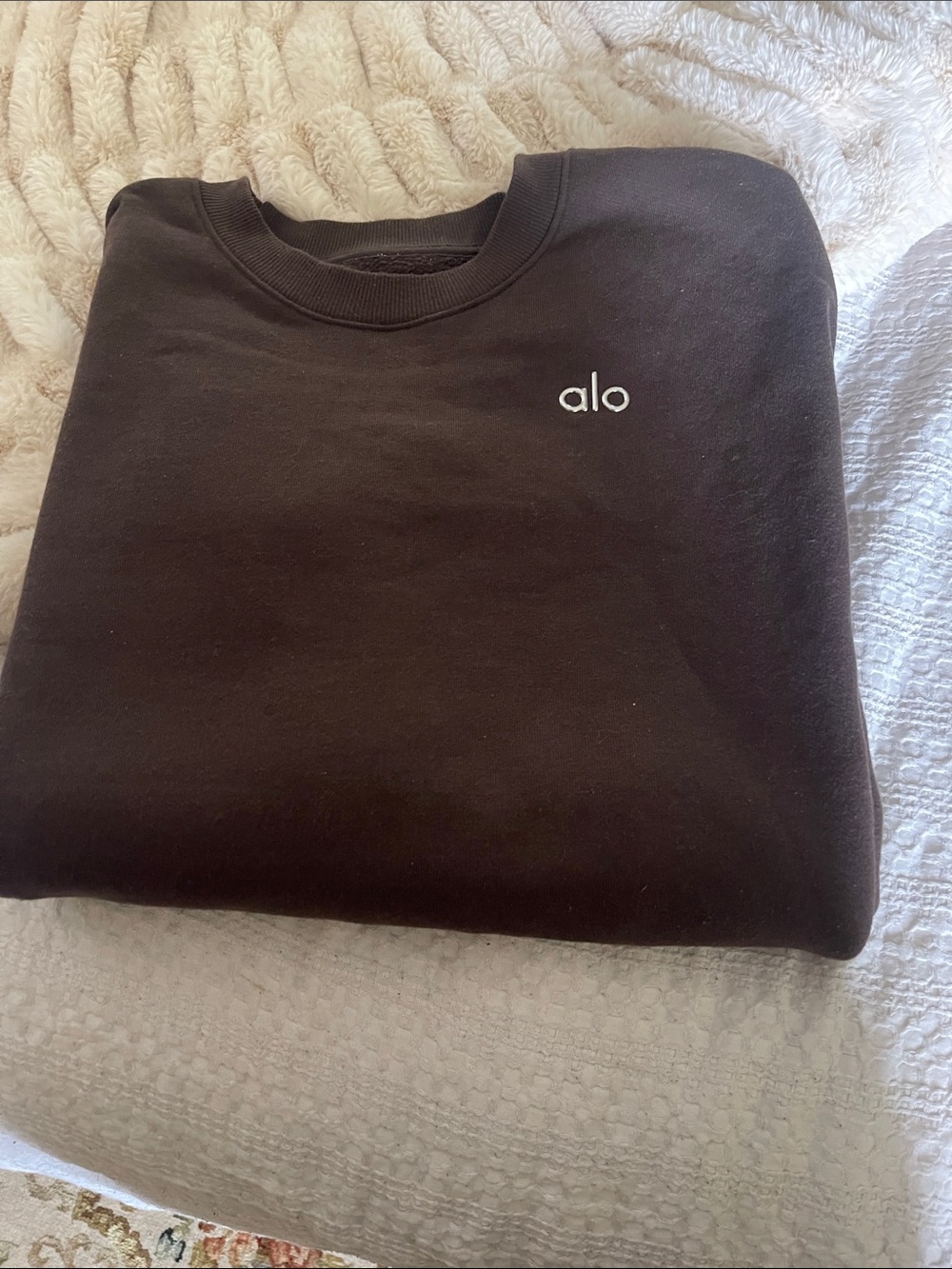 ALO Yoga Brown Crewneck Sweatshirt with Small White Logo